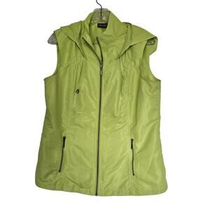 Additions By Chicos Medium Lime Neon Green Hooded Sleeveless Full Zip Jacket Y2K